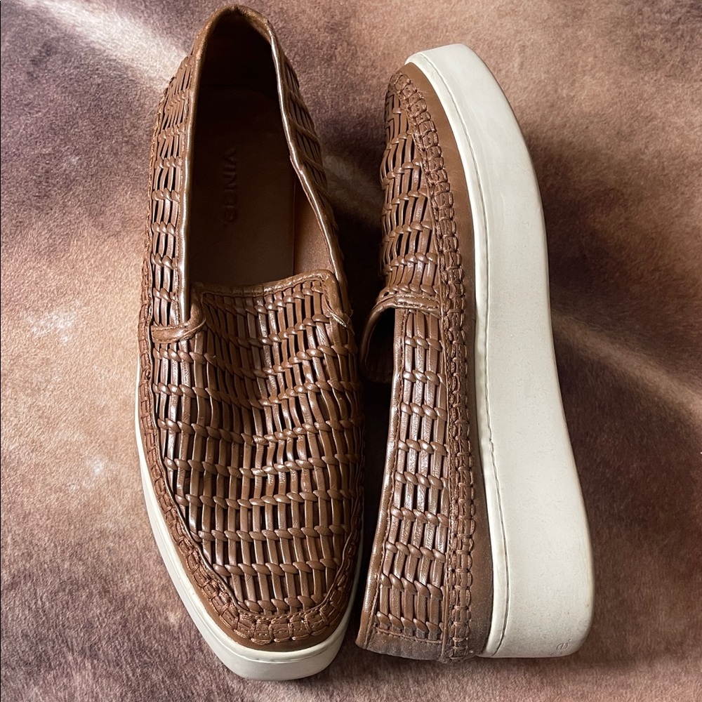 Vince Tan Woven Slip-On Loafers